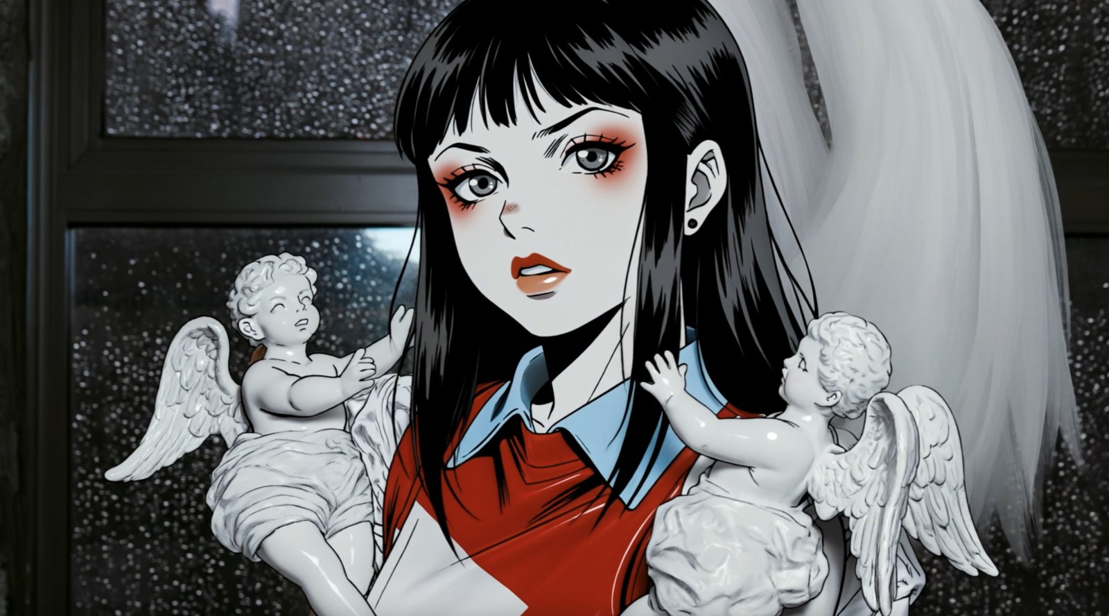 Pink Cherub Veils — manga memory, the Manga Machine transformation by Miss AL Simpson