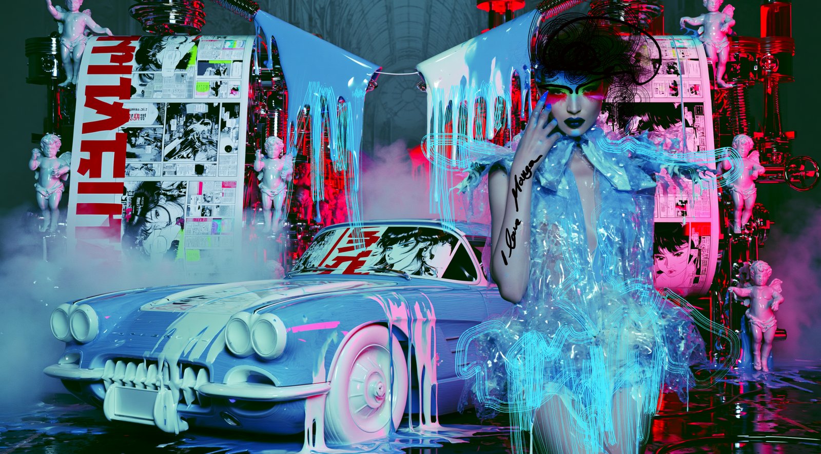 Convertible Blue — Porcelain Android by Miss AL Simpson, museum-quality giclée print on Hahnemühle Photo Rag