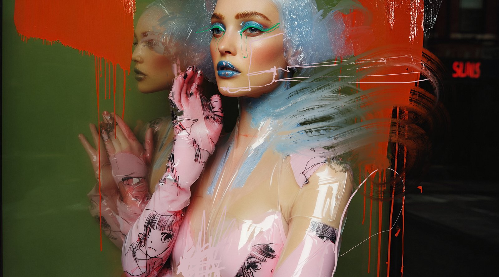 Pink Bluey — Porcelain Android by Miss AL Simpson, museum-quality giclée print on Hahnemühle Photo Rag