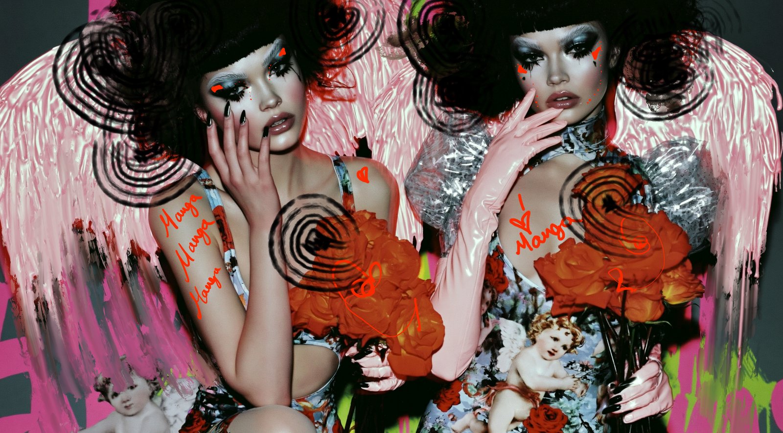 Pinky Cherub Twins — Porcelain Android by Miss AL Simpson, museum-quality giclée print on Hahnemühle Photo Rag